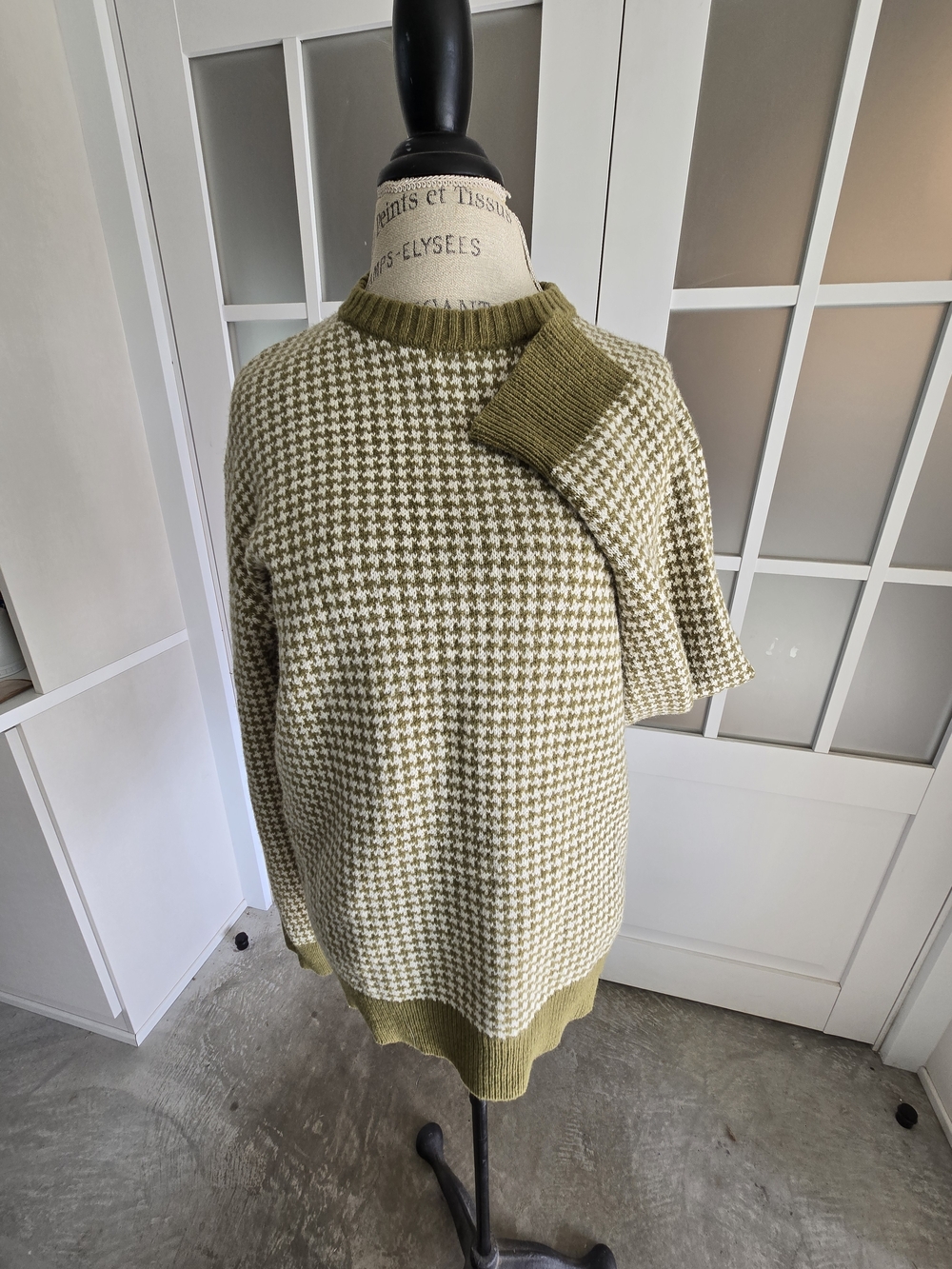 Olive Houndstooth Crewneck Sweater - Men
